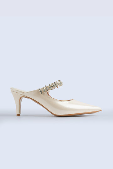 Valentina Belt Stone-Detail Beige Evening Shoes