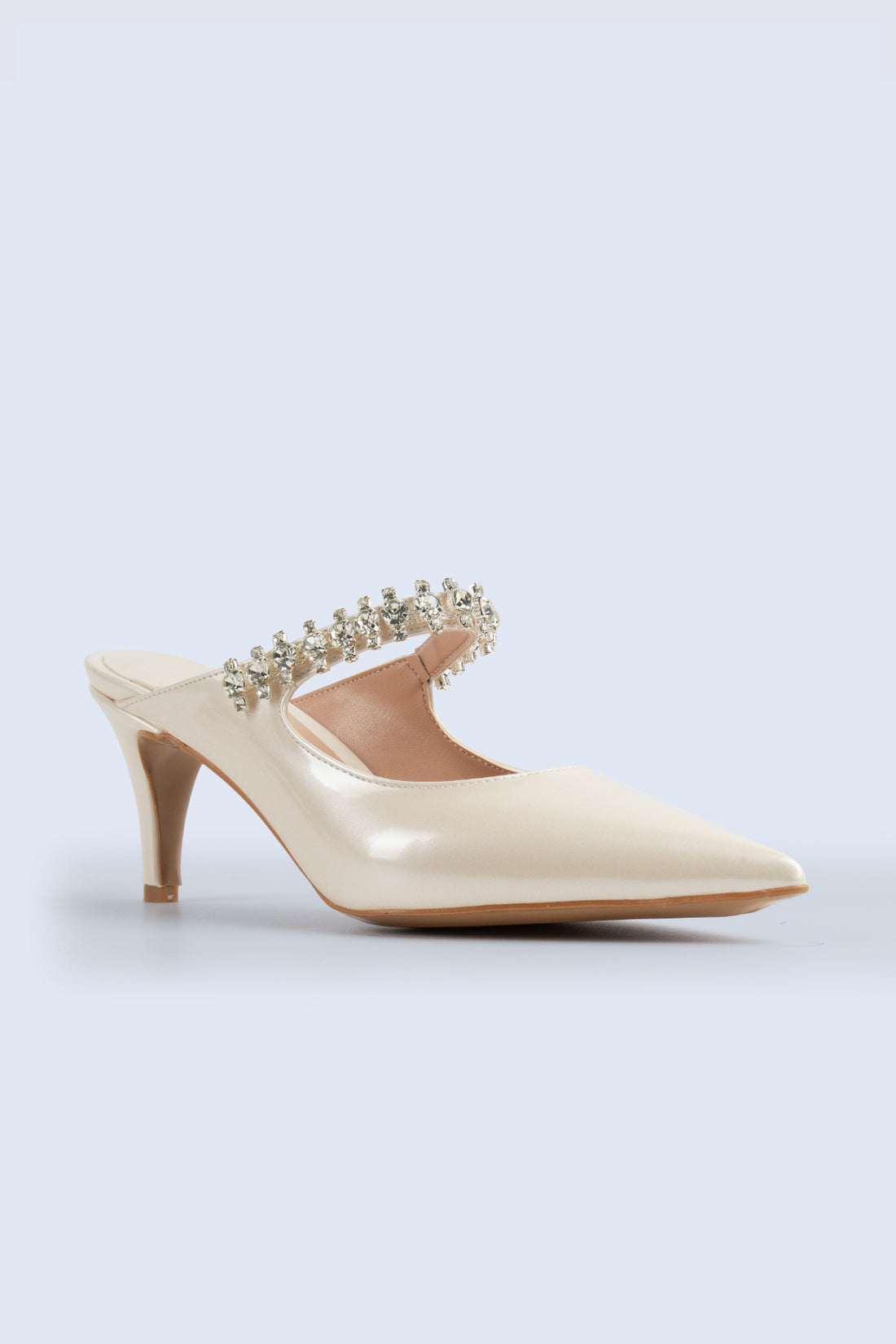 Valentina Belt Stone-Detail Beige Evening Shoes