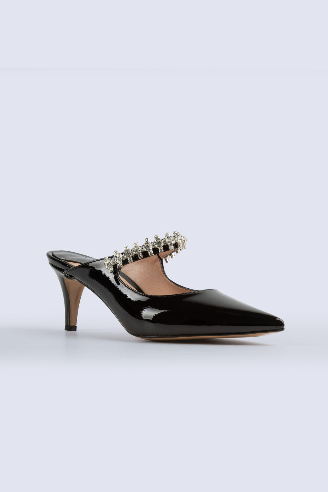 Valentina Belt Stone-Detail Black Evening Shoes